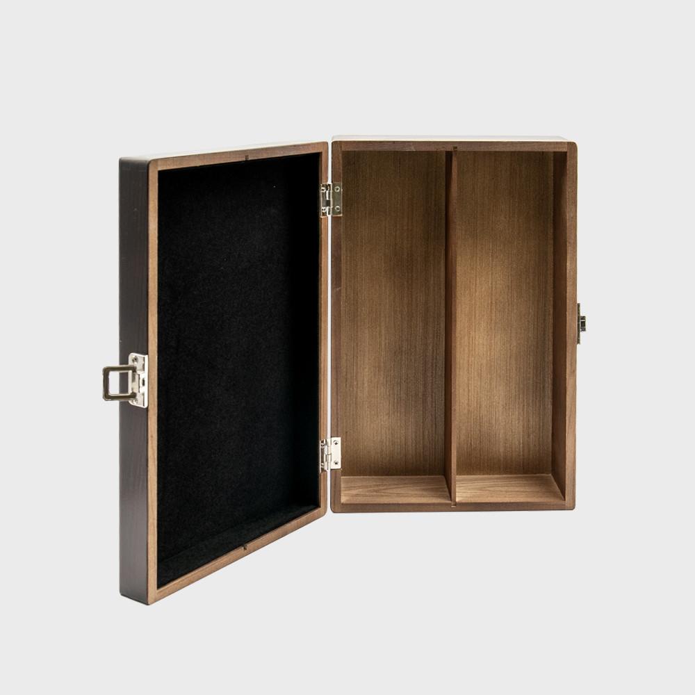 2 Bottle Luxury Elm Wood Box with Black Velvet Lining WLH2N