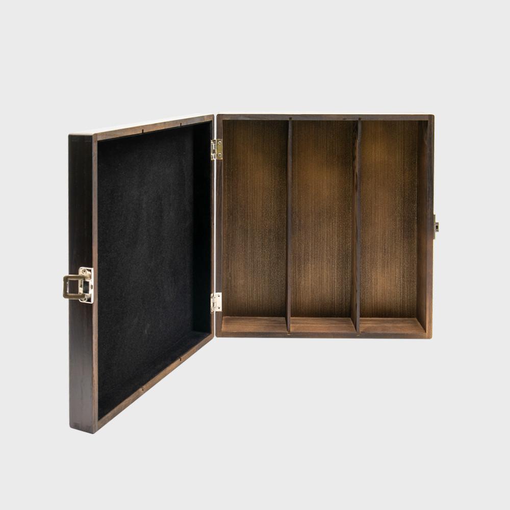 3 Bottle Luxury Elm Wood Box with Black Velvet Lining WLH3N