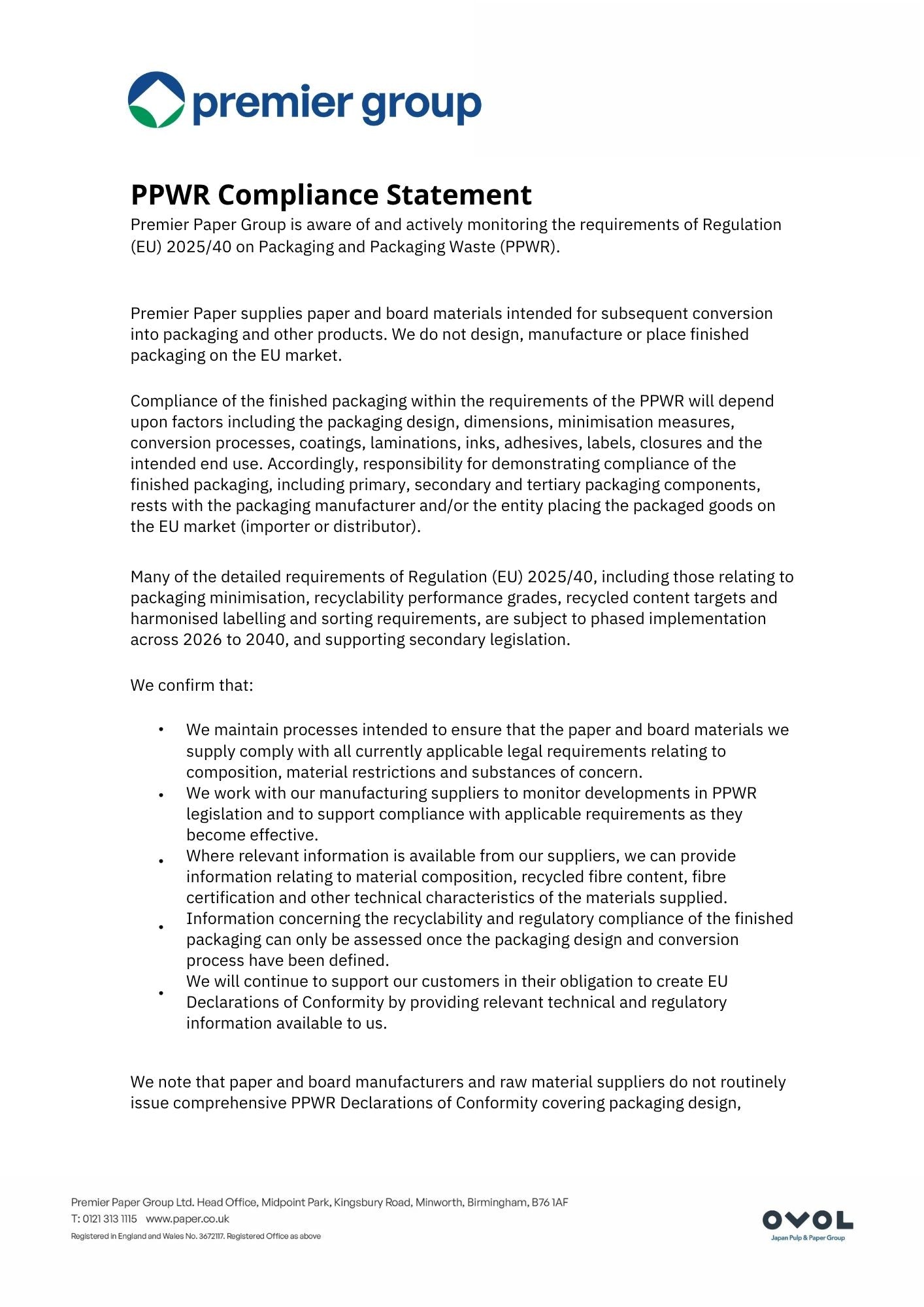 PPWR Compliance Statement