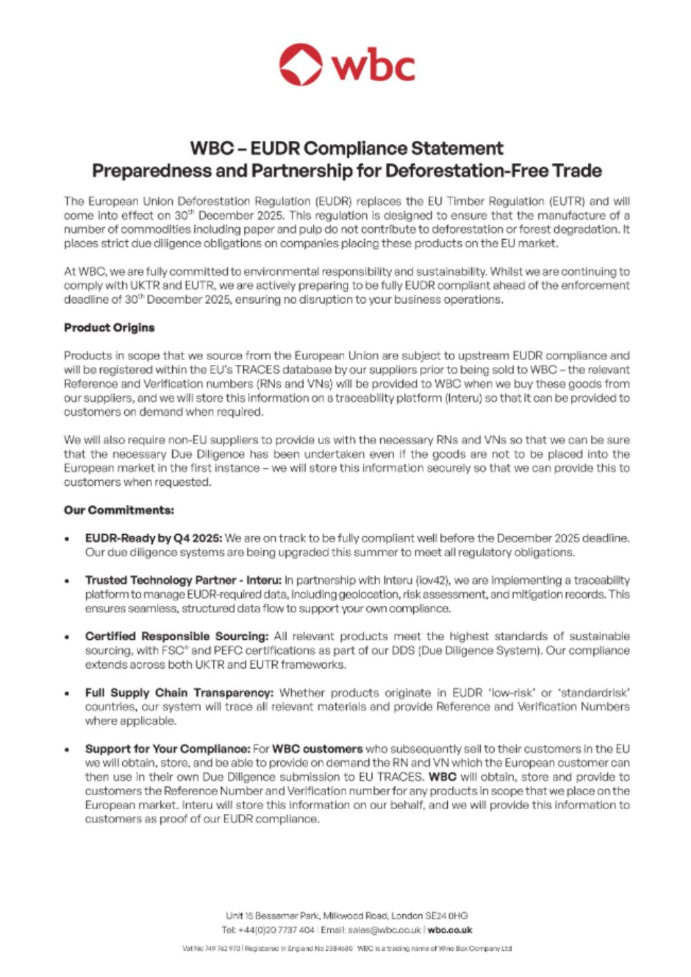 WBC EUDR compliance statement
