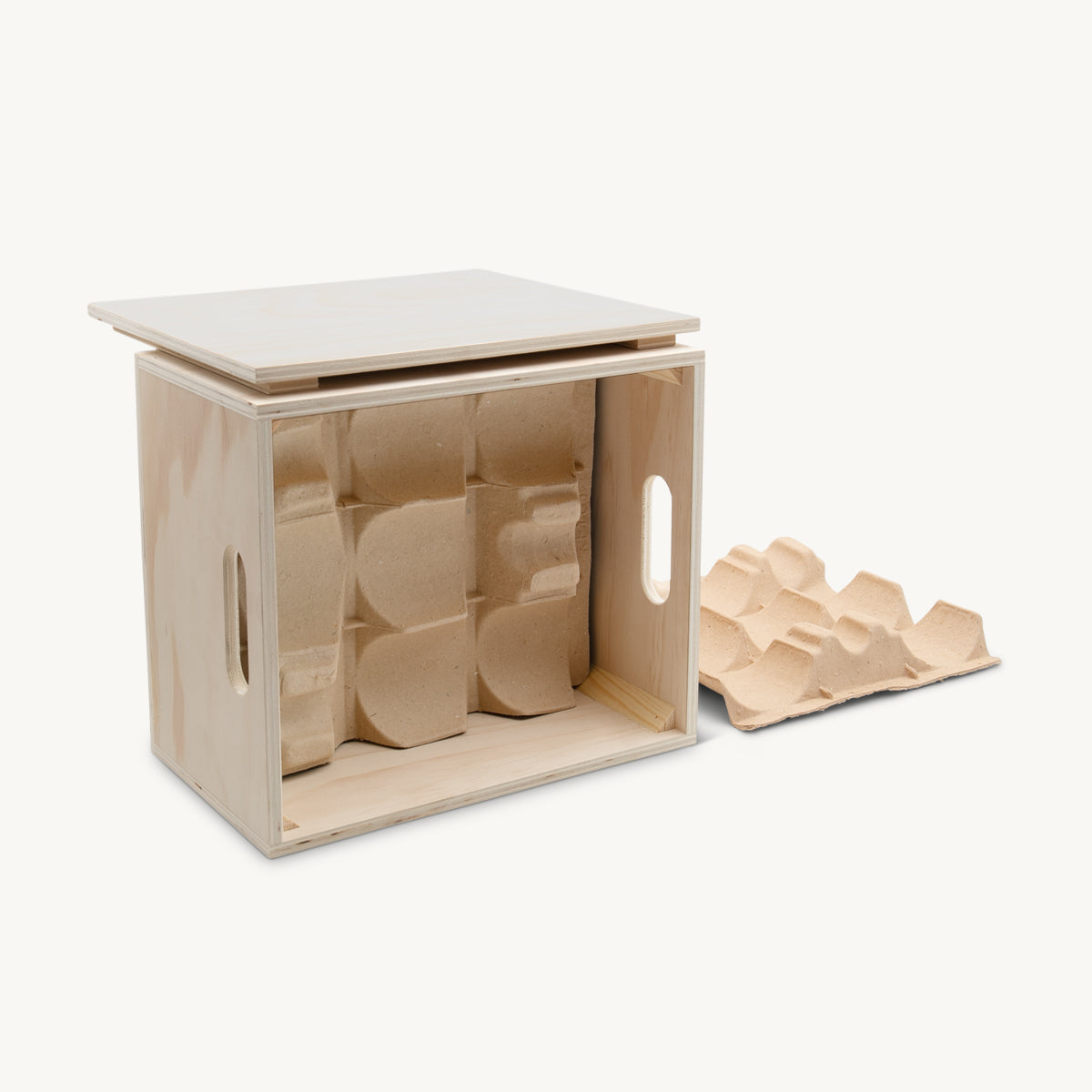6 Bottle wooden hamper box with drop on lid with premium natural wood grain and secure hardware closures.