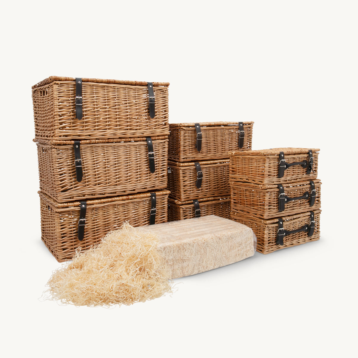 9 x mixed sized hampers - starter kit 3 x 14 18 and 20 inch natural wicker hampers hand-woven from natural split-wicker.