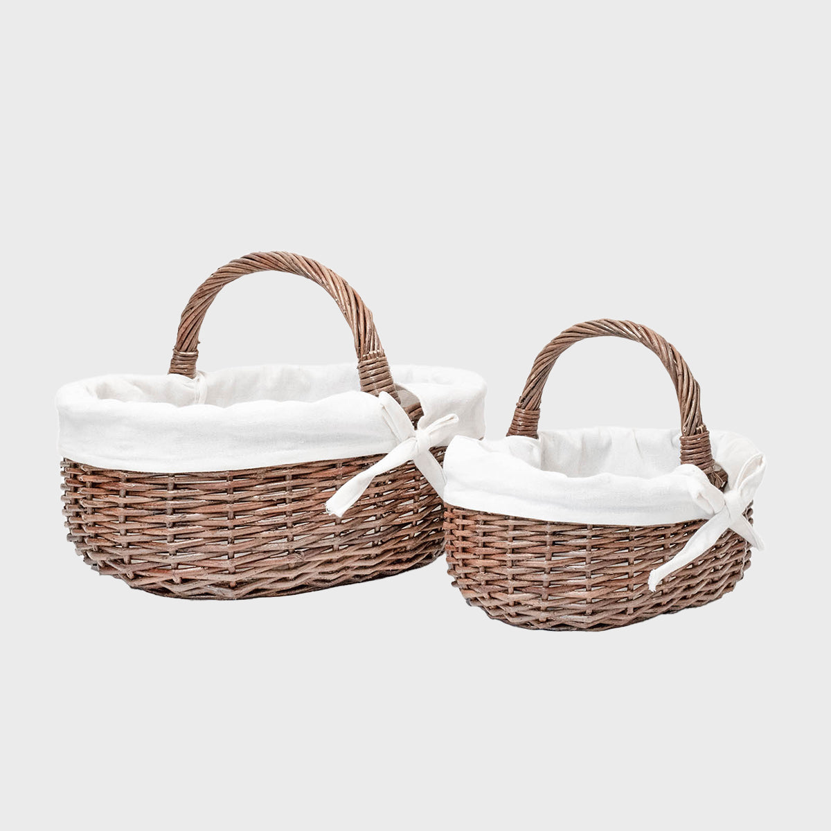 Wicker gift baskets with cotton liner - nest of two.