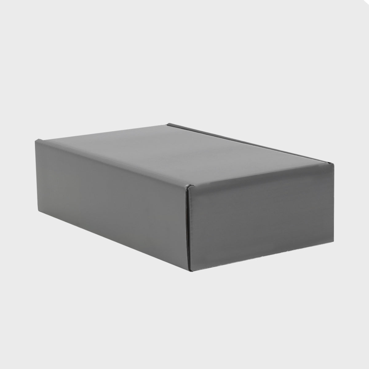 2 Bottle silver front opening gift box from high-density rigid paperboard.