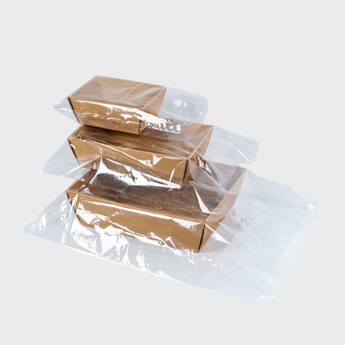Cellophane hamper bag for shrink wrapping.
