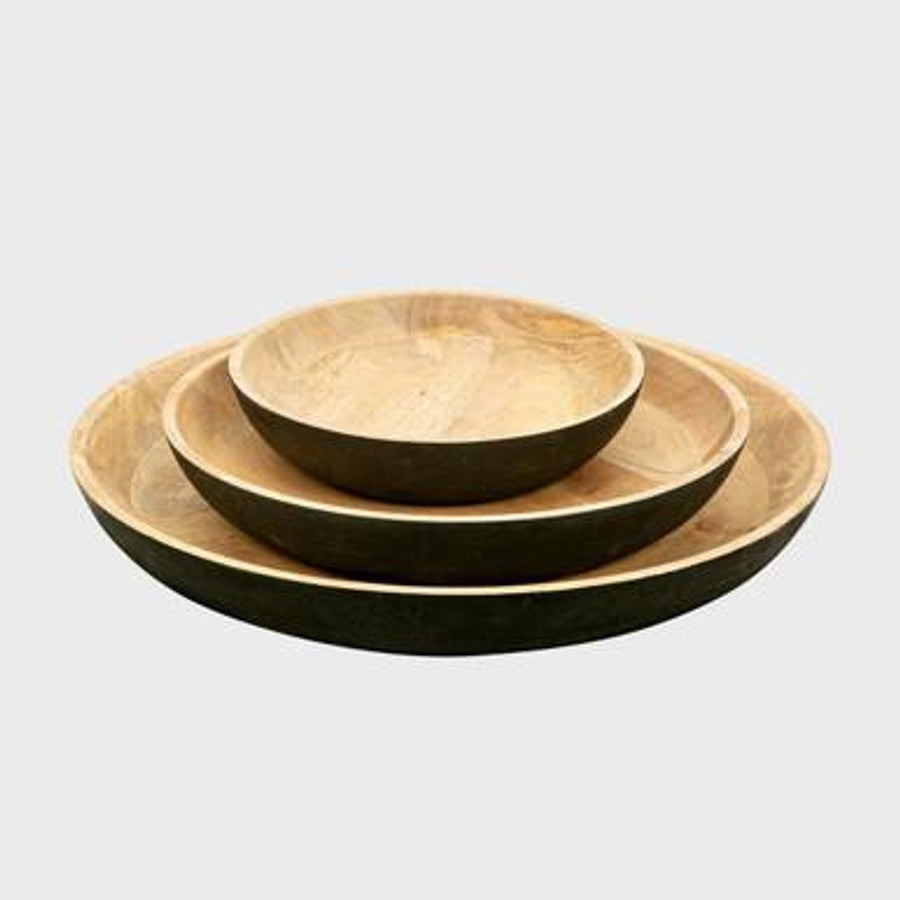 Black wooden serving bowls - set of 3.