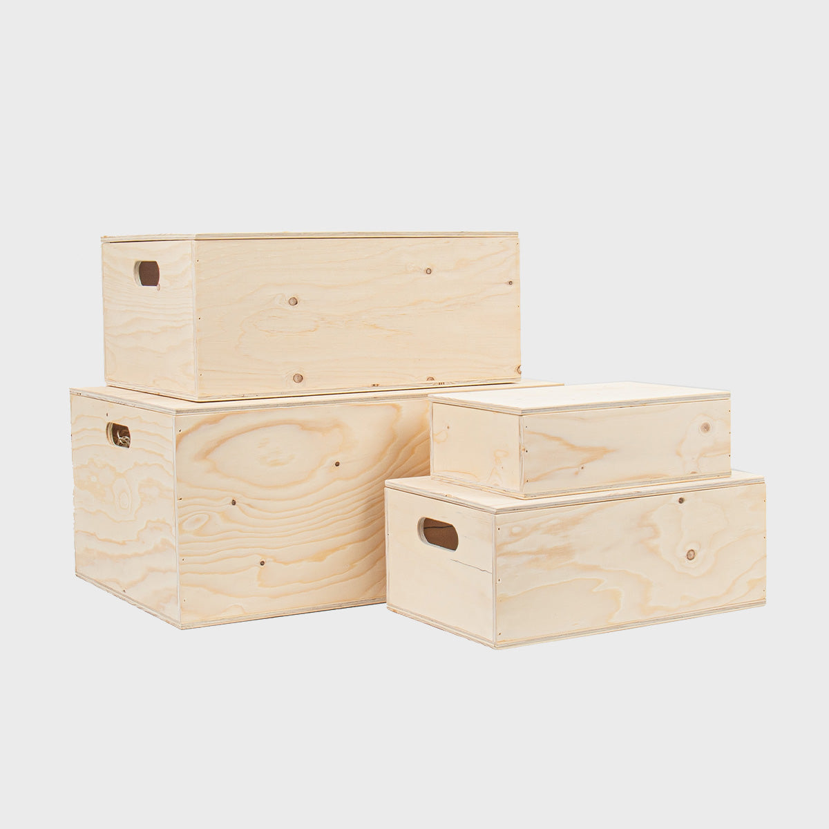 Wooden hamper box with drop on lid from high-density rigid paperboard.