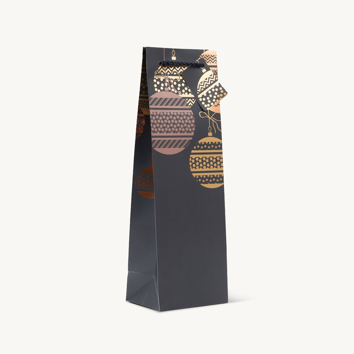 1 bottle foil bauble Christmas gift bag featuring a patterned finish and heavy-duty handles.