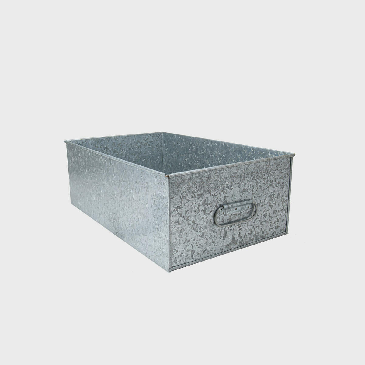 Chatto deep metal display tray with structured, low-profile walls and open-top design.