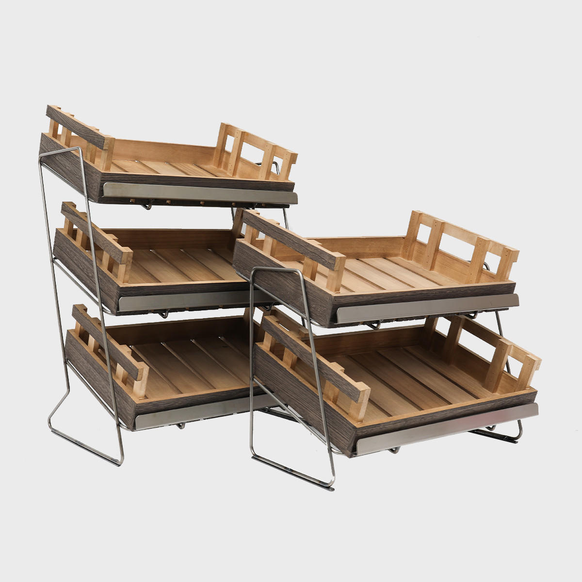 Railton tiered countertop display unit with medium chitting trays featuring a multi-tiered layout for product positioning.