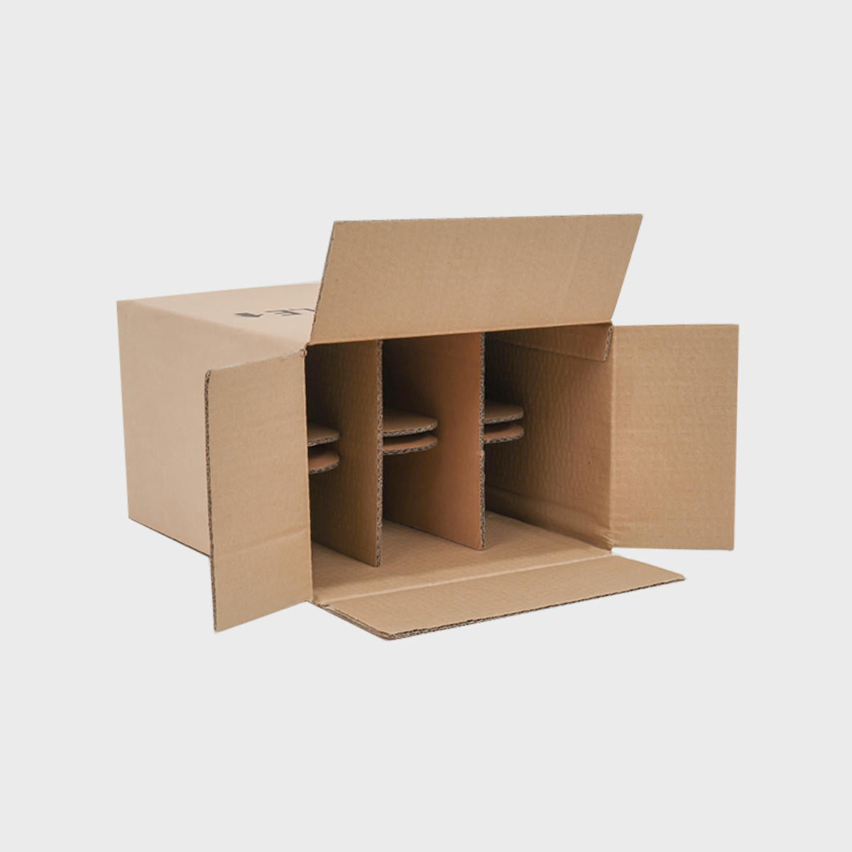 6 bottle budget shipping box from thick, impact-resistant inner for bottle security.
