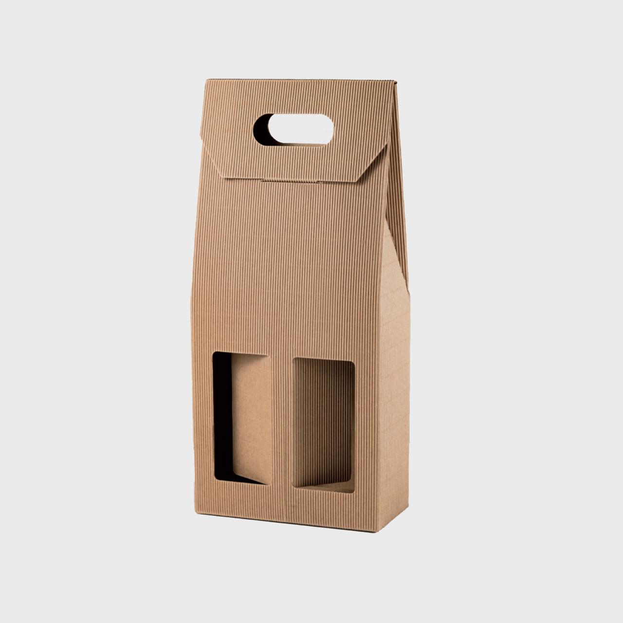 2 bottle kraft fluted gift box with windows from high-density rigid paperboard.