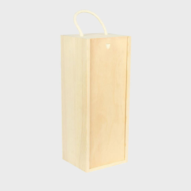 1 oversized bottle wooden box with sliding lid with premium natural wood grain and secure hardware closures.