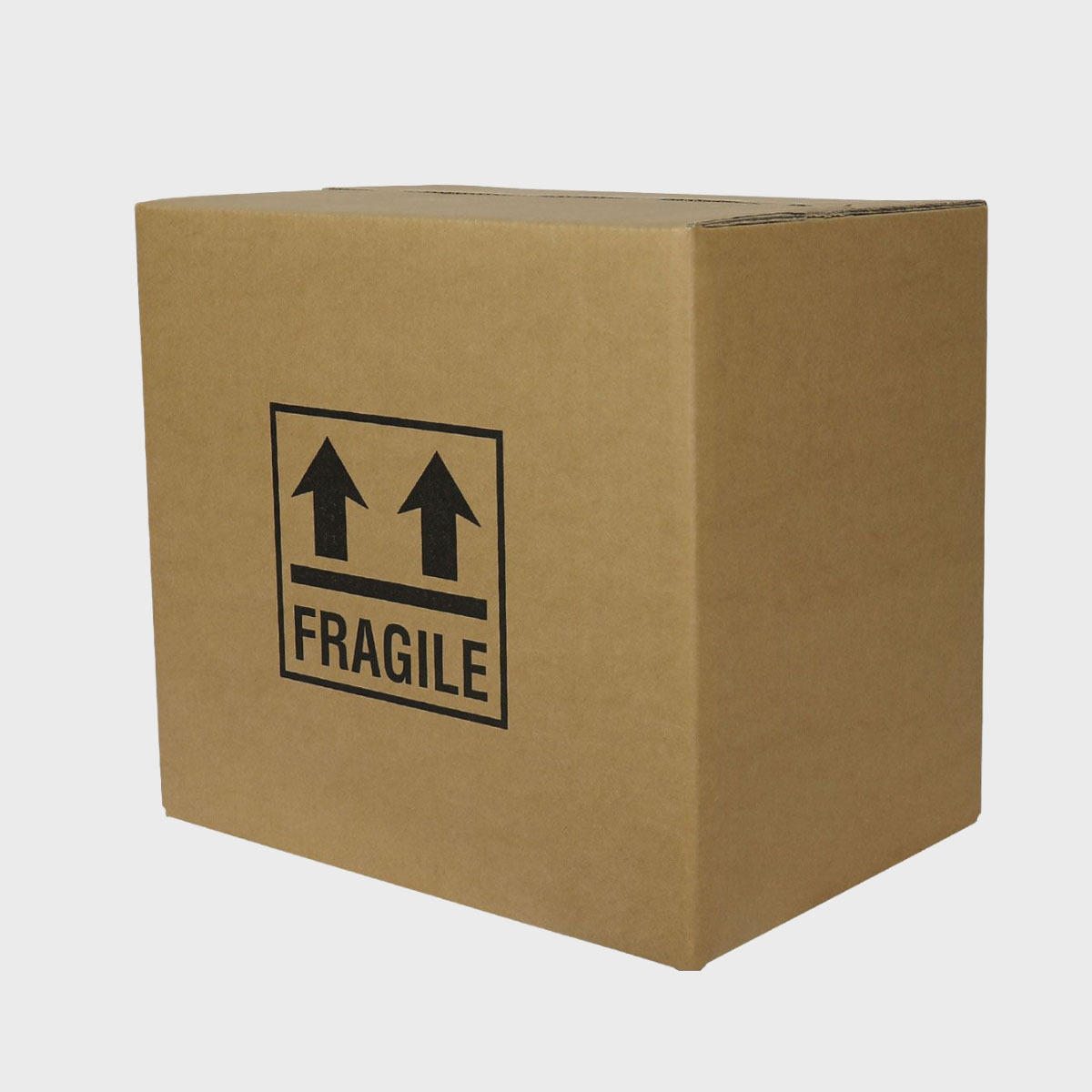Large 12 bottle box protective outer made from robust corrugated cardboard for shock absorption.