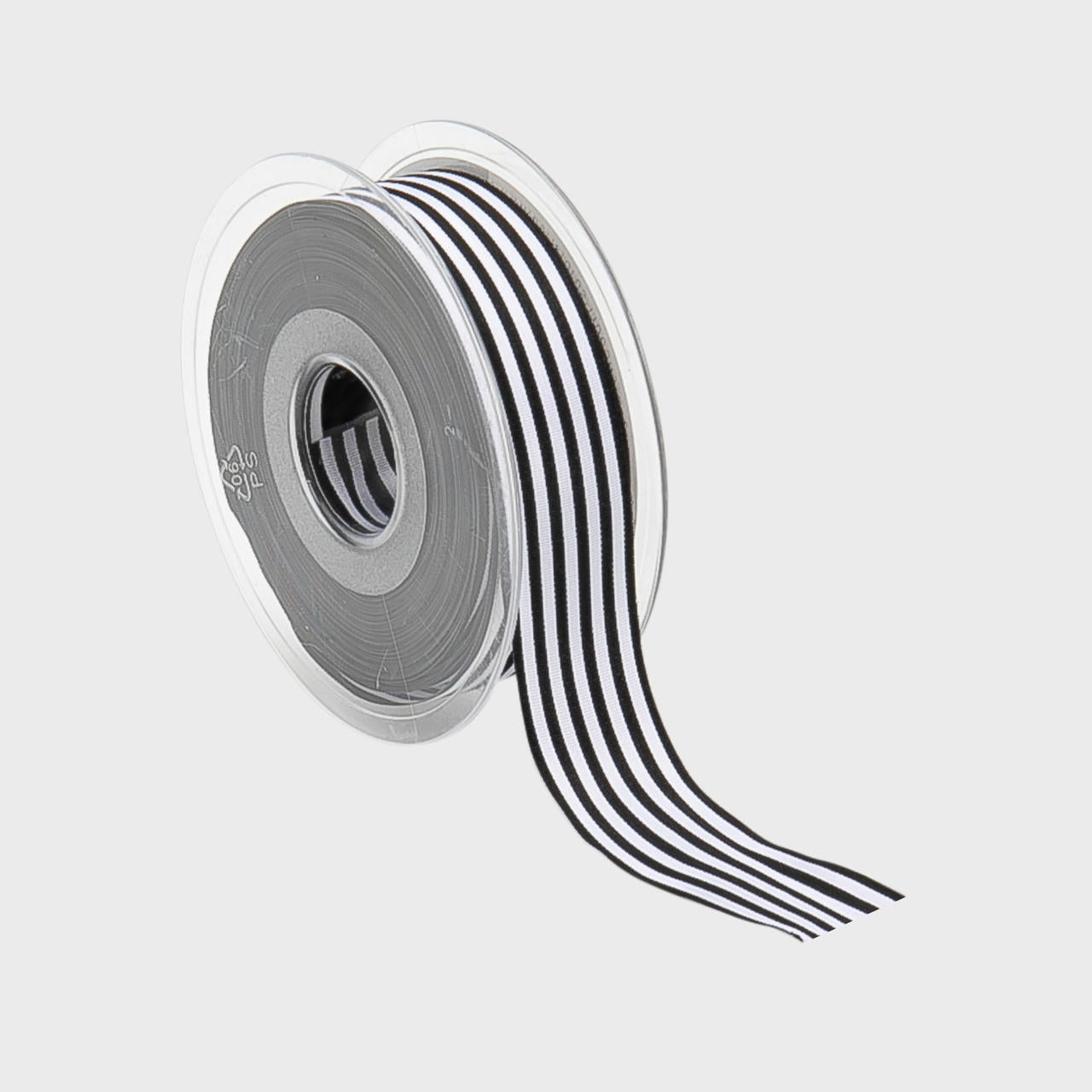 25mm satin ribbon - black/white stripe with a high-quality finish used as a decorative accent.