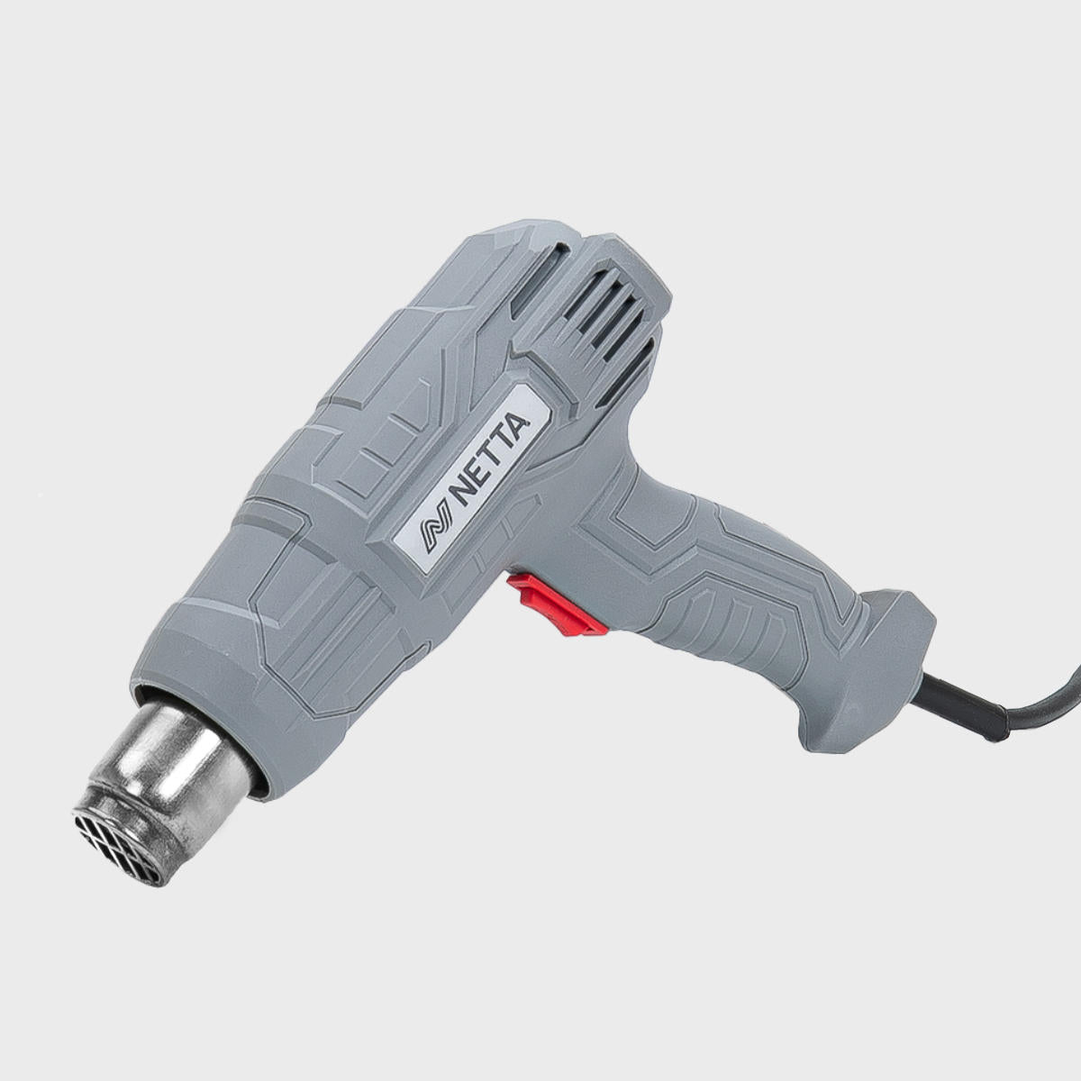 Hot air shrink wrap gun with blade nozzle.