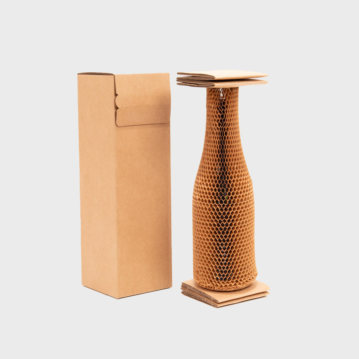 1 bottle honeycomb shipping box from thick, impact-resistant inner for bottle security.