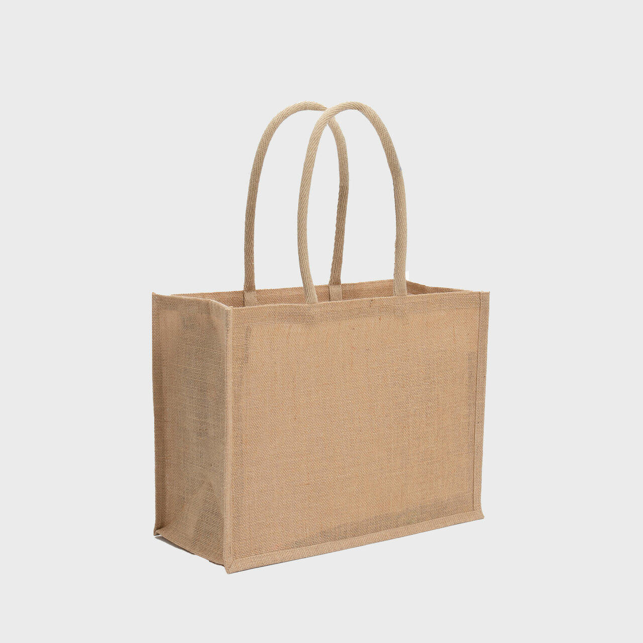 Large jute shopping bag with padded handles.