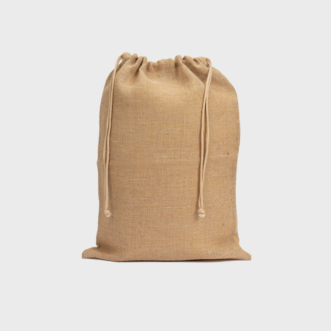 Large natural jute drawstring sack.