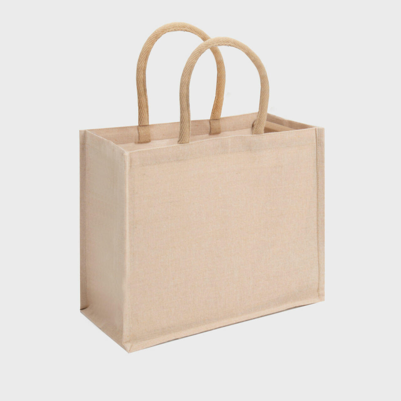 Large natural juco bag with padded handles.