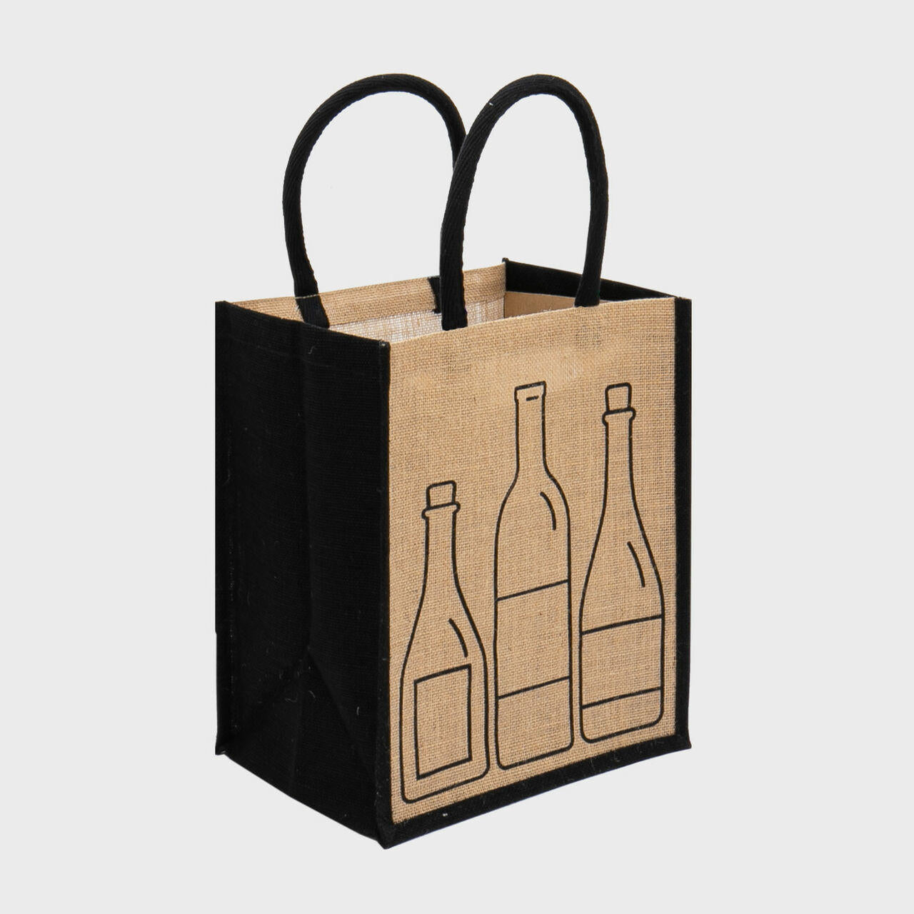 6 bottle printed jute bag with removable dividers.