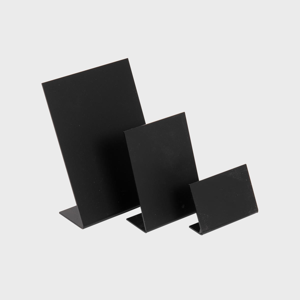 L-shaped table chalkboard with a clean surface for visible retail messaging.