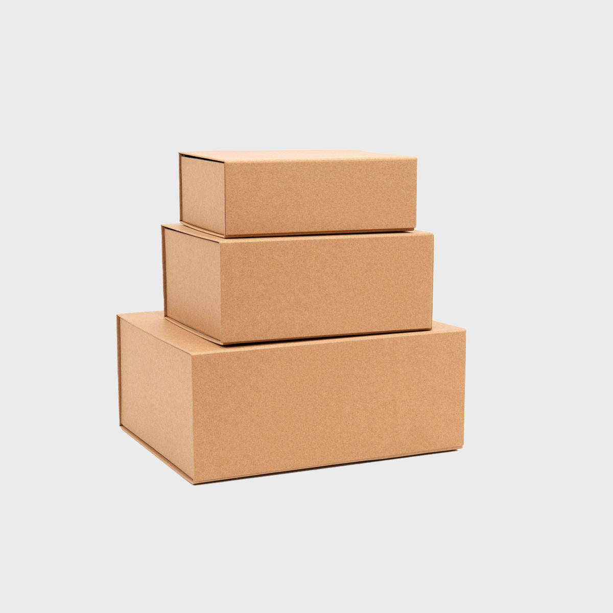 Kraft quick assemble magnetic gift box from high-density rigid paperboard.