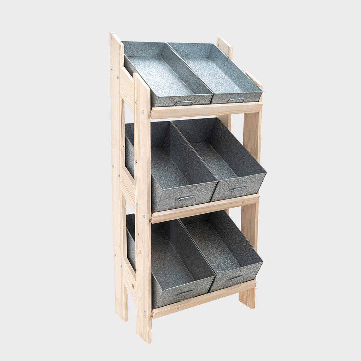 Norwood 3-shelf stand with galvanised trays 650 featuring a multi-tiered layout for product positioning.