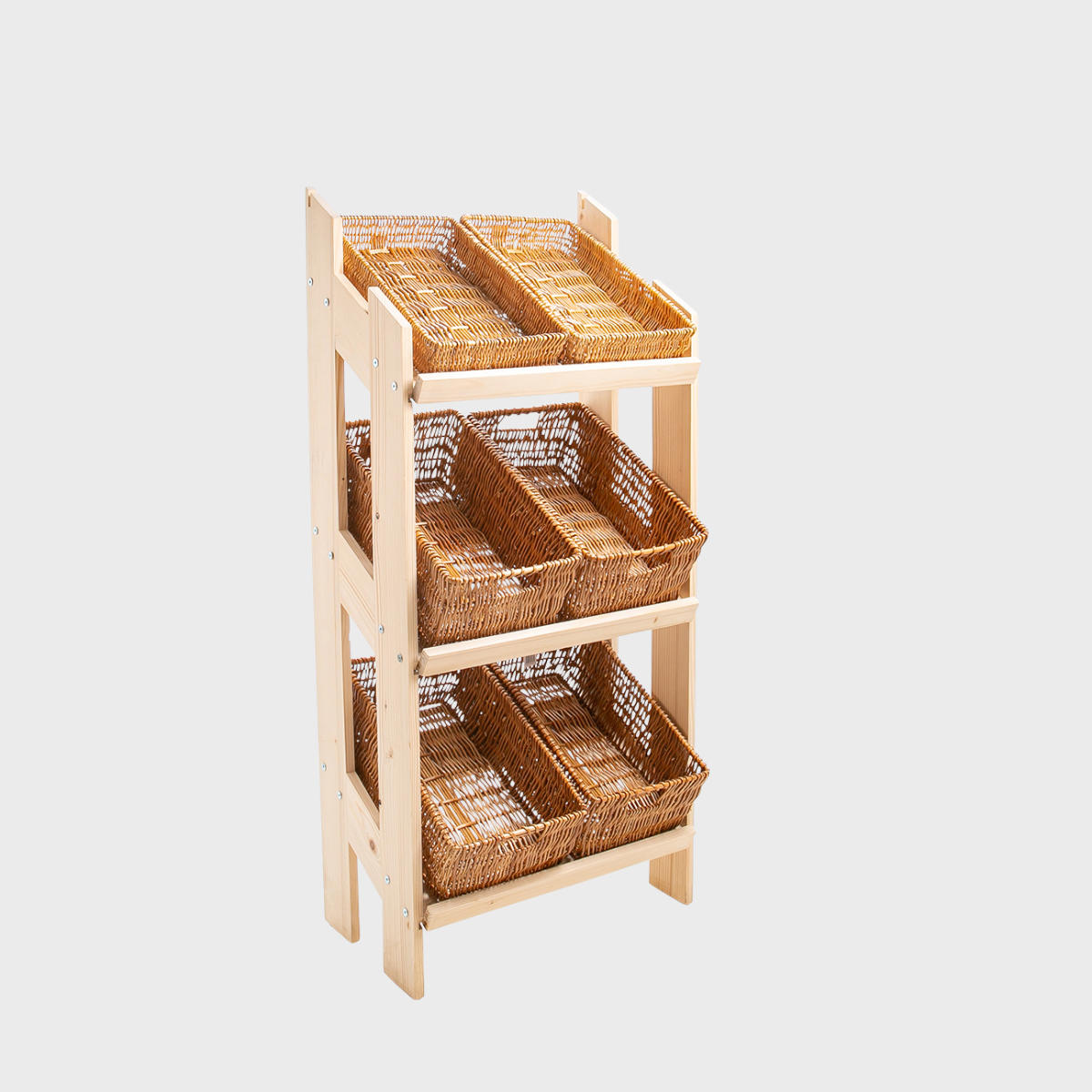 Norwood 3-shelf stand with natural wicker trays 650 featuring a multi-tiered layout for product positioning.
