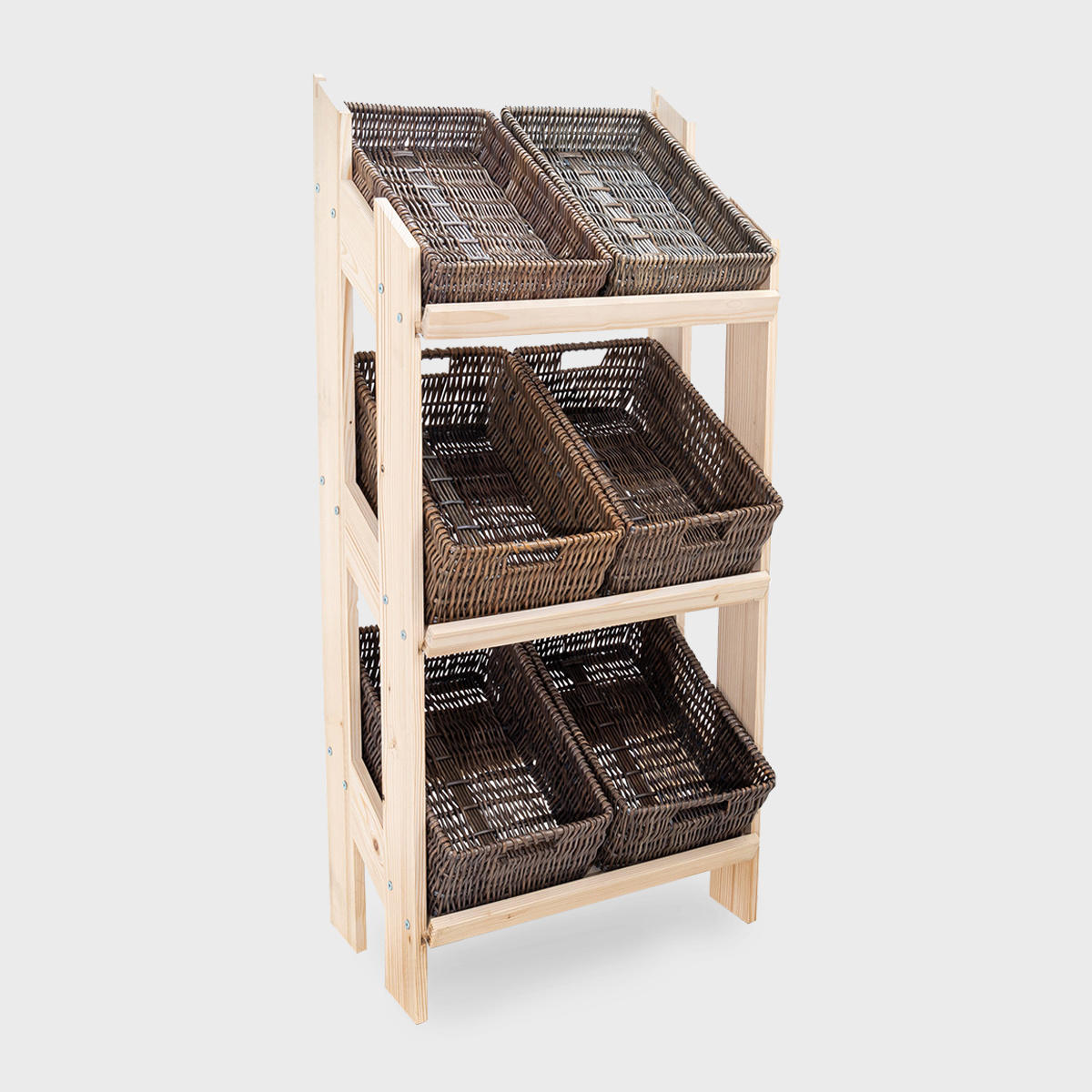 Norwood 3-shelf stand with dark wicker trays 650 featuring a multi-tiered layout for product positioning.