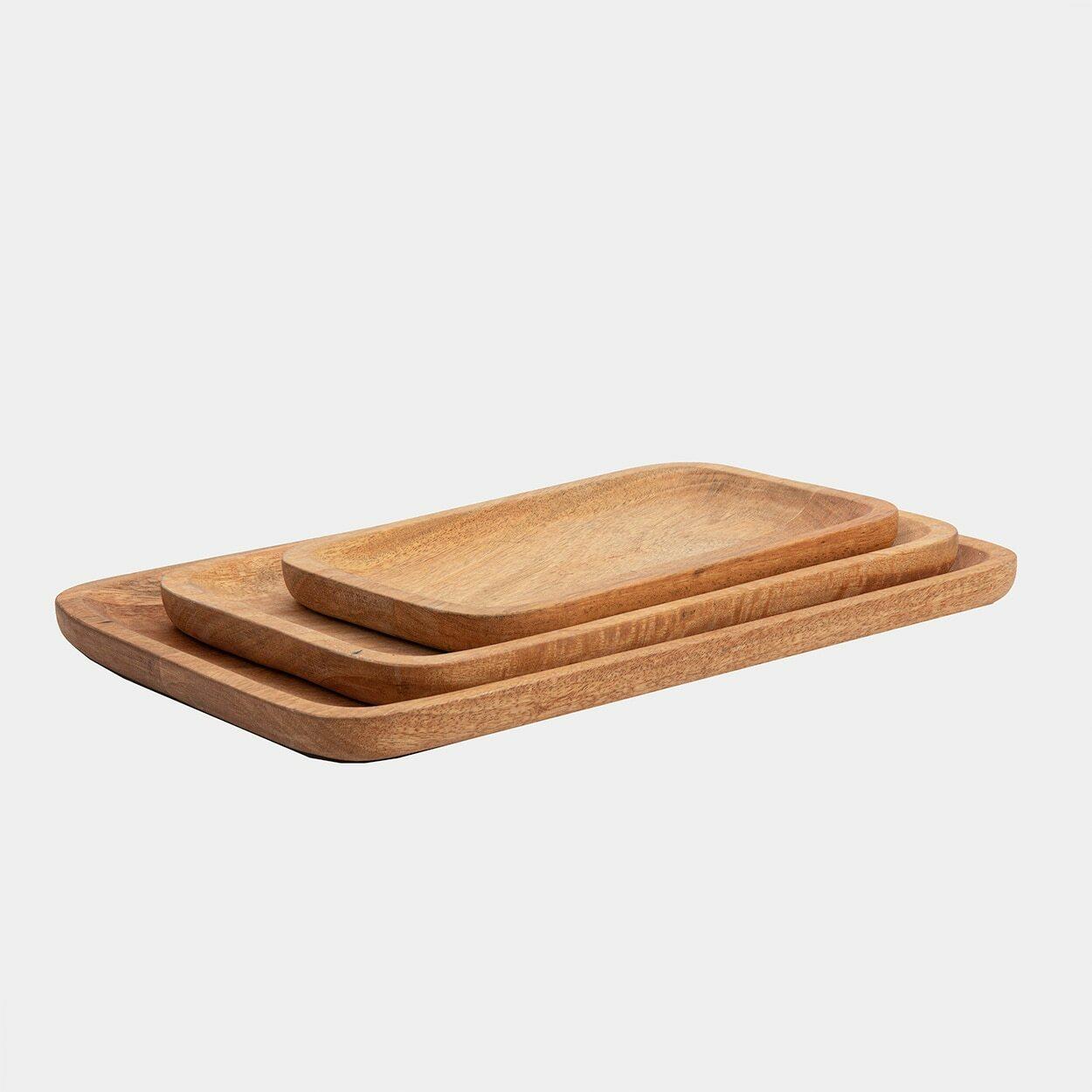 Small scooped wooden serving board crafted from durable hardwood with natural grain detail.