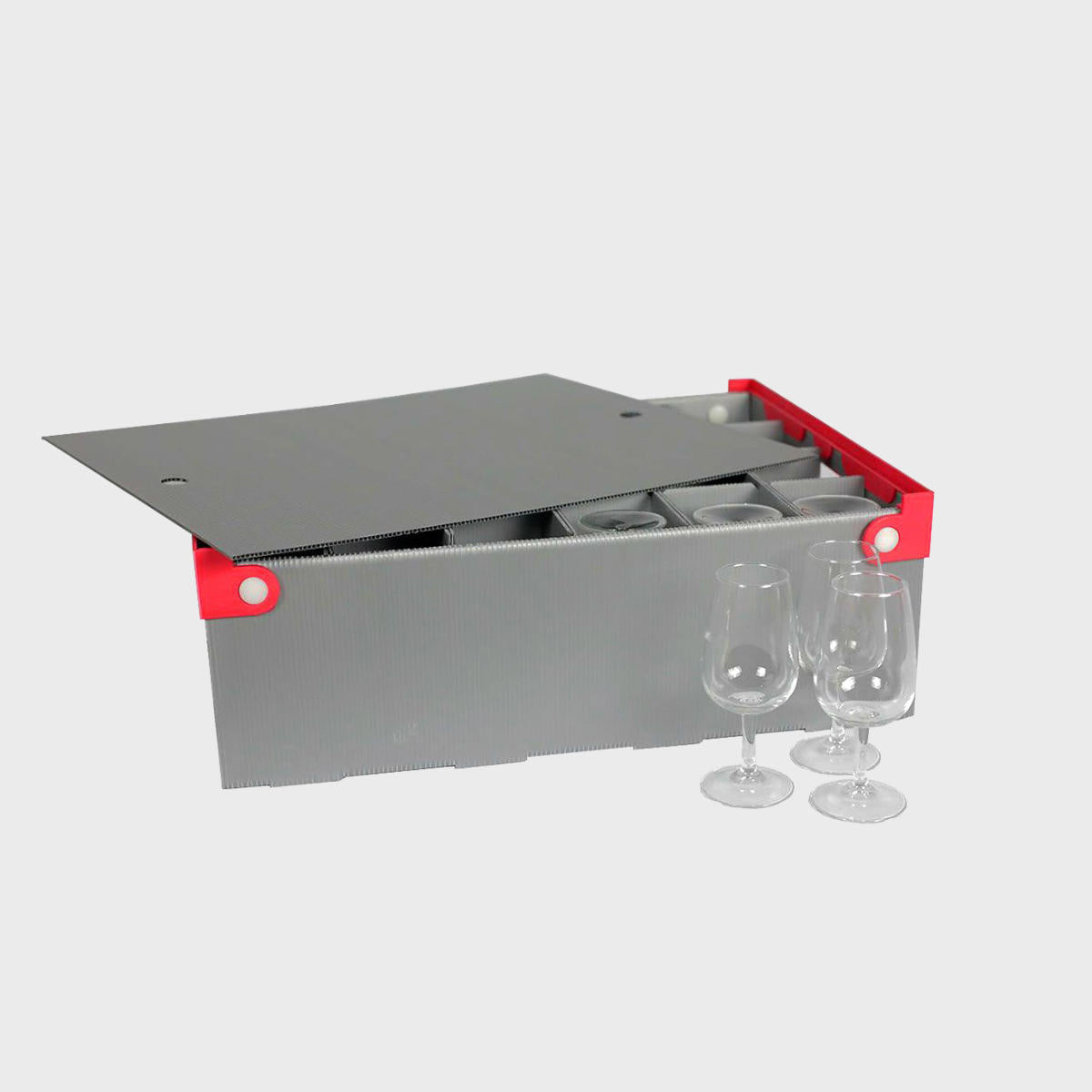 Portaglas crate with 24 iso tasting glasses.