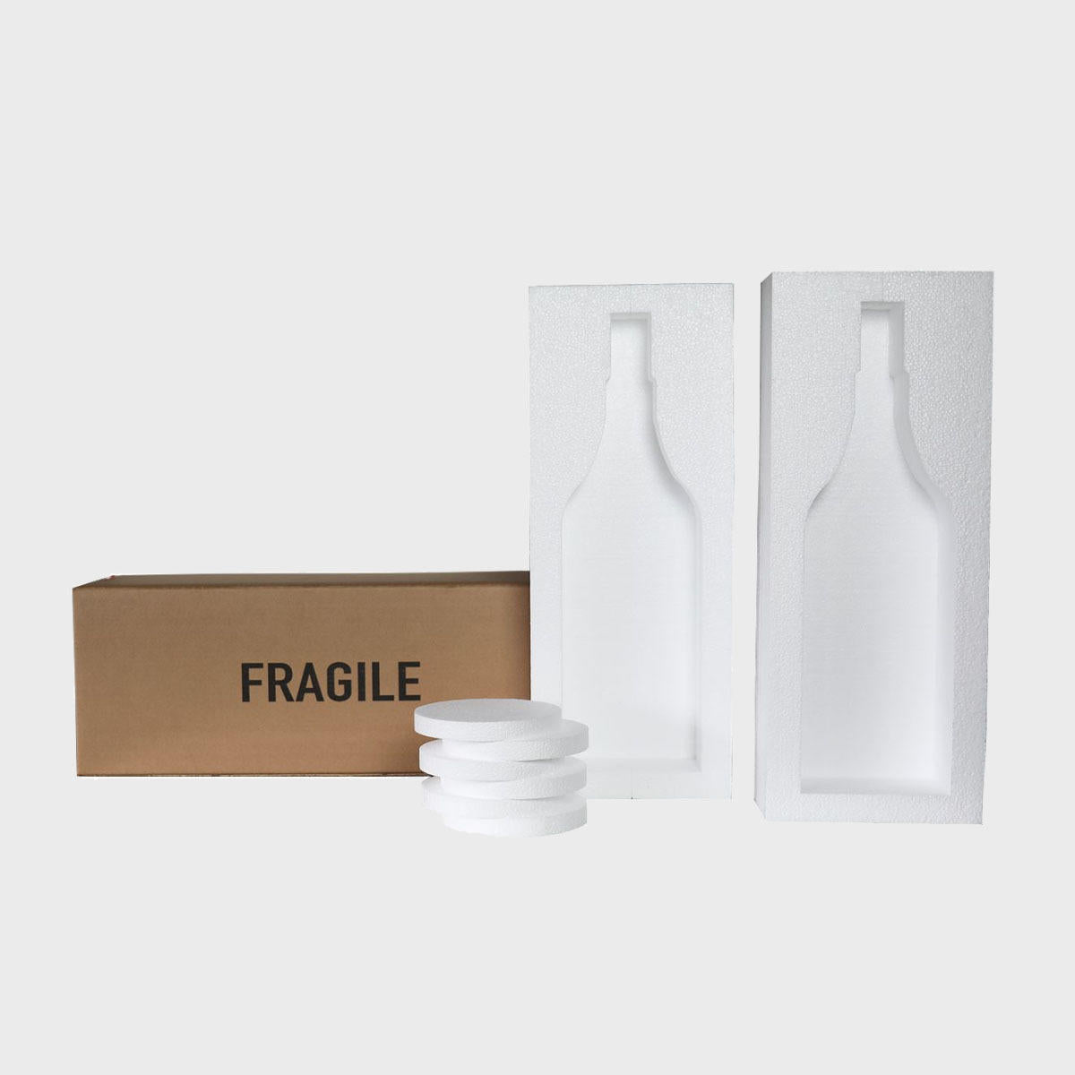 Double magnum aka jeroboam bottle Polysafe shipping box from thick, impact-resistant inner for bottle security.