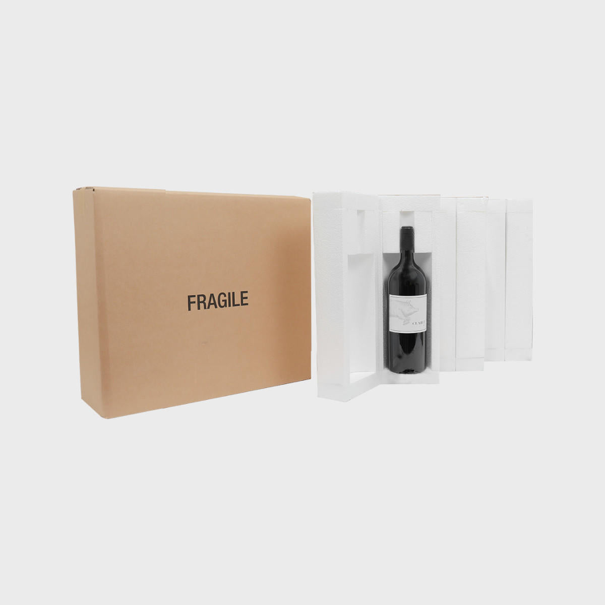 3 magnum bottle Polysafe shipping box from thick, impact-resistant inner for bottle security.