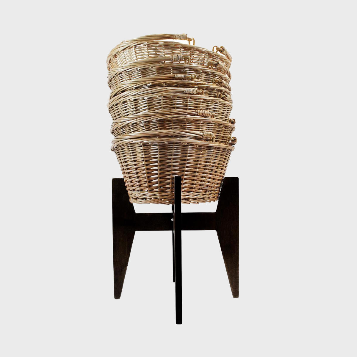 Wicker shopping basket with stand hand-woven from natural split-wicker.