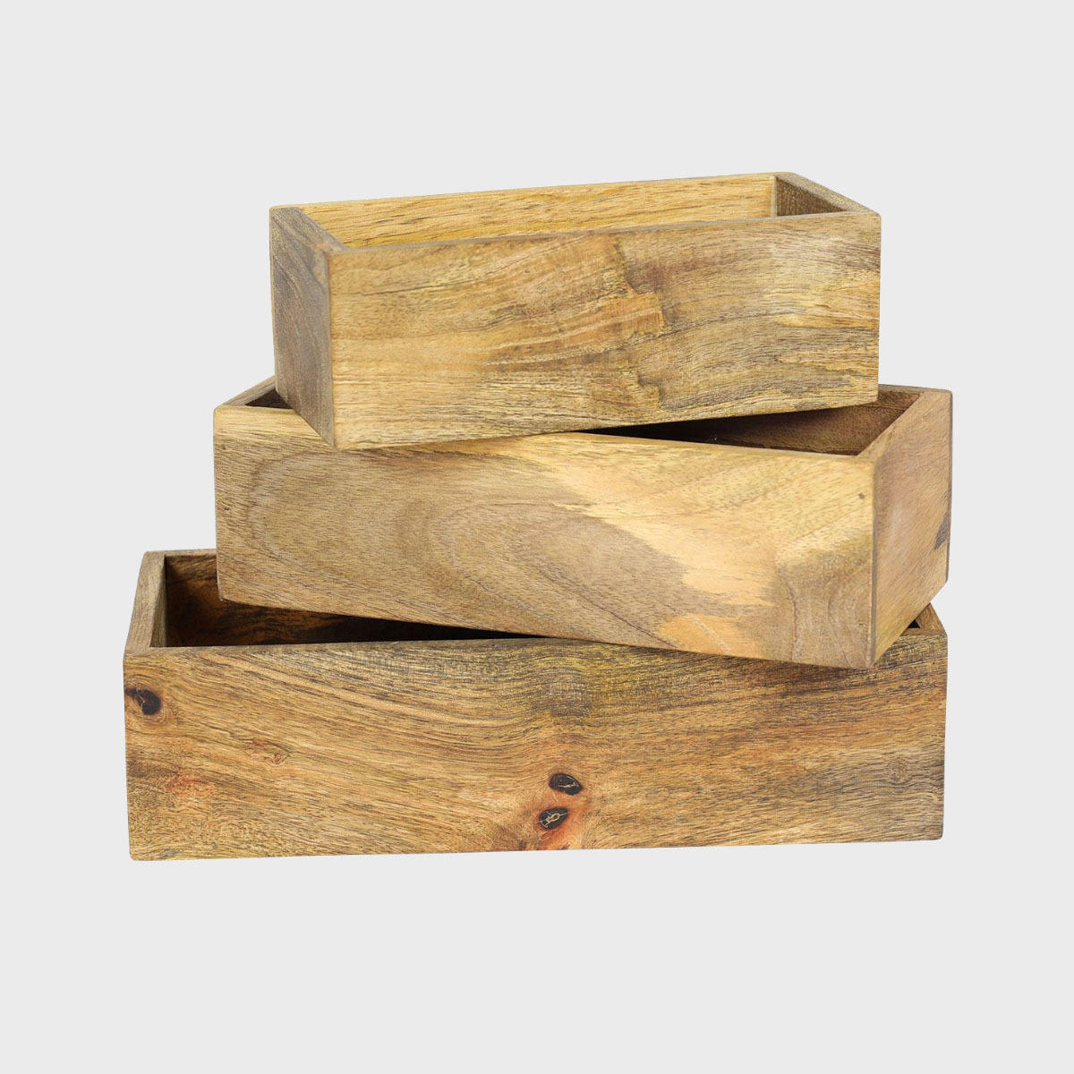 Nested wooden display boxes (set of 3).