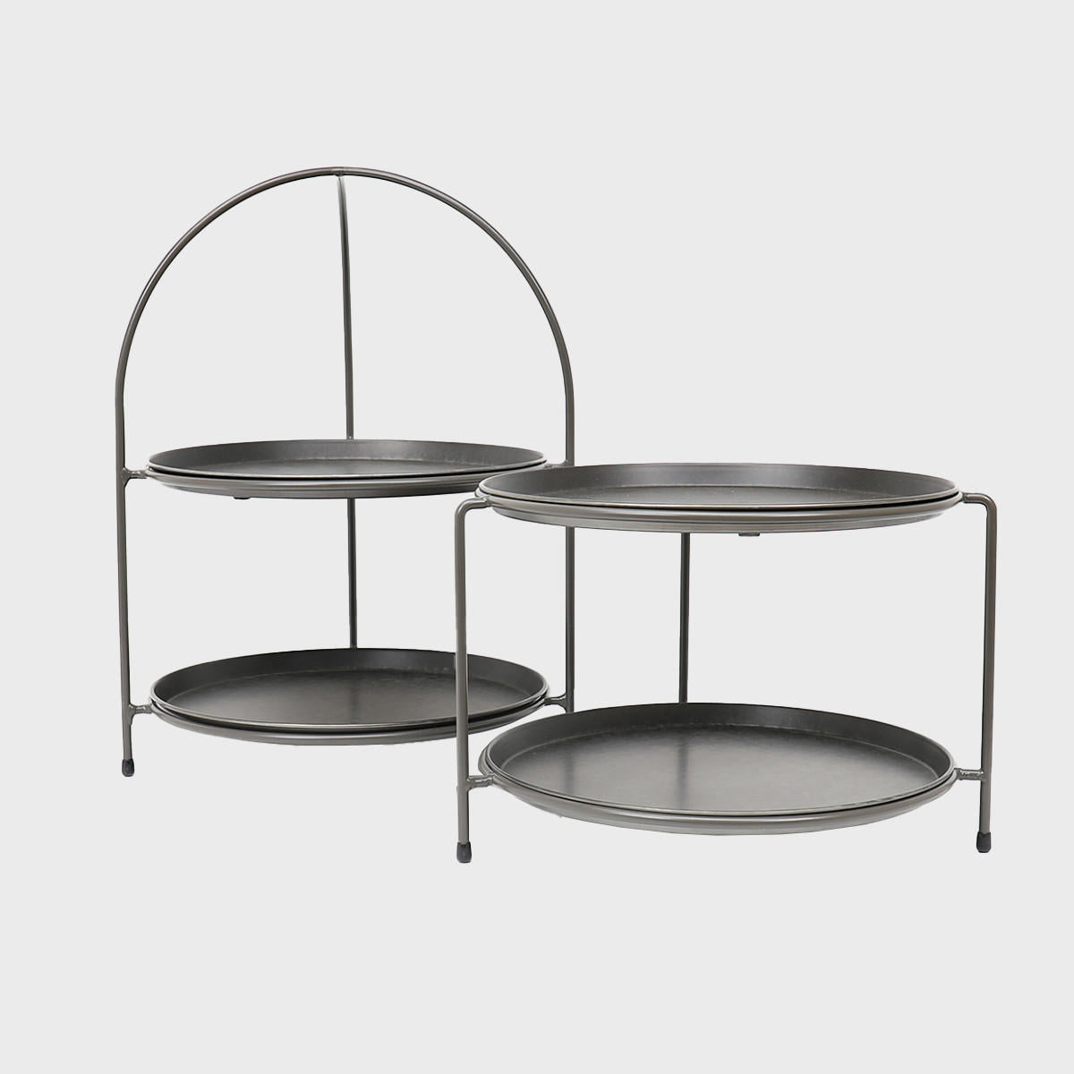 Leander metal tiered riser with metal serving tray designed to add functional height and dimension.