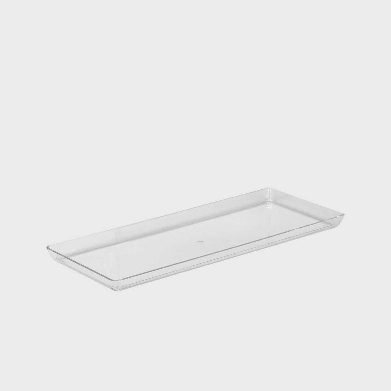 Acrylic loaf cake tray with structured, low-profile walls and open-top design.