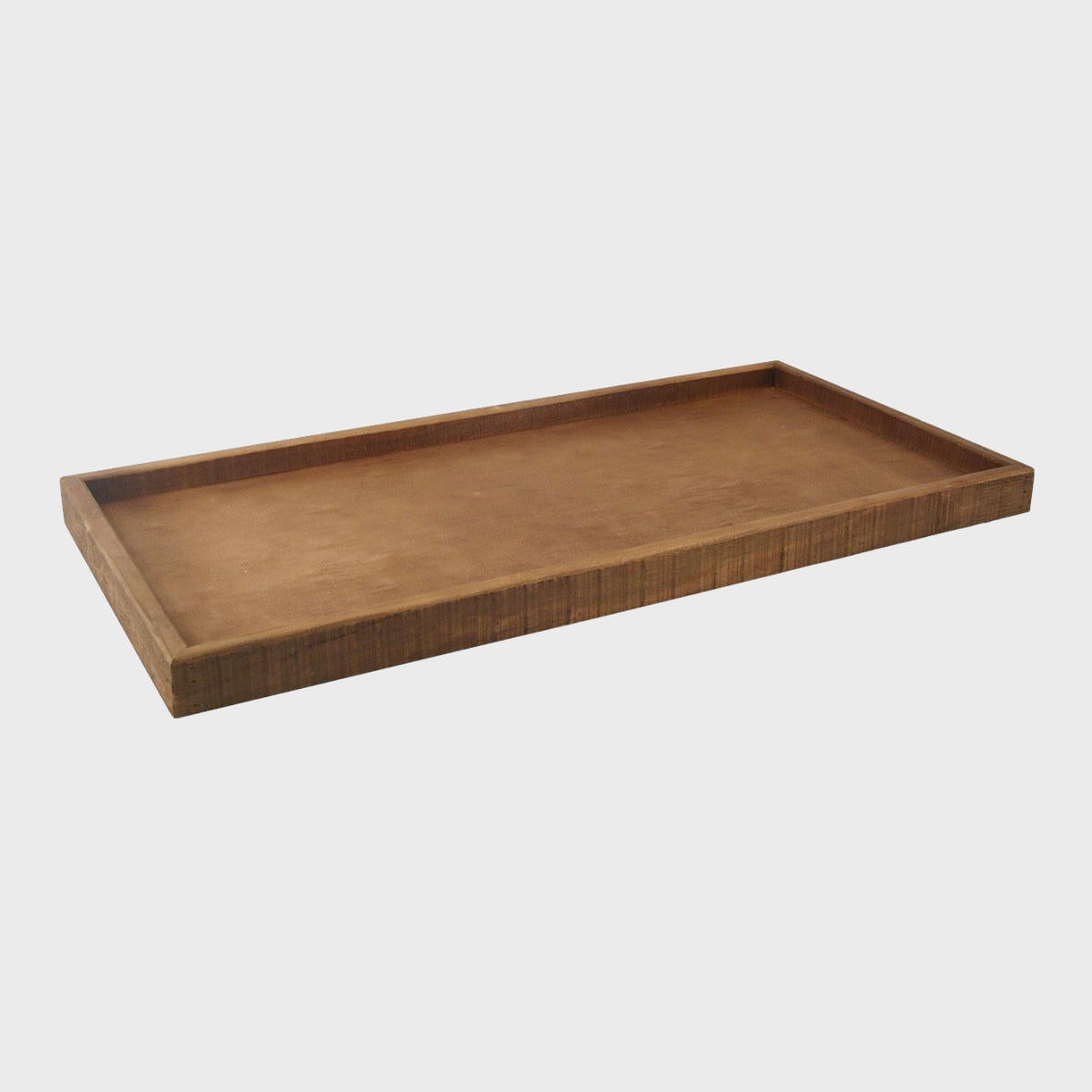 Antiqued countertop display tray featuring a multi-tiered layout for product positioning.