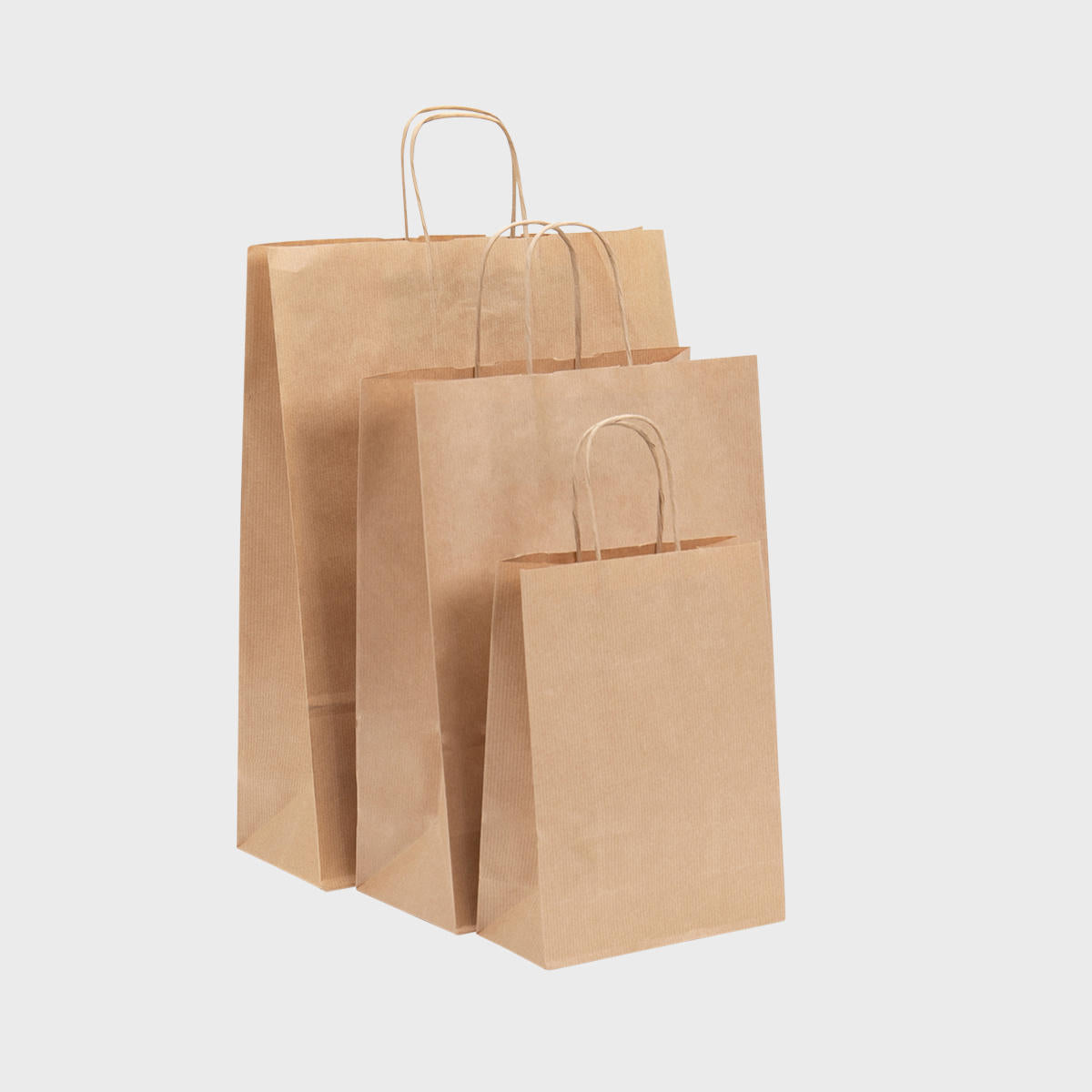 Ribbed kraft paper bag with twist handles.