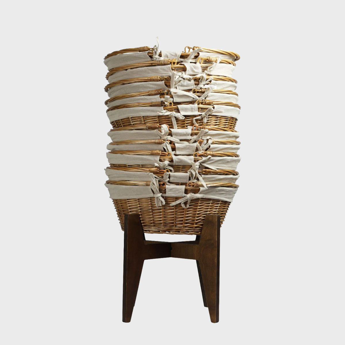 Lined wicker shopping baskets with stand hand-woven from natural split-wicker.