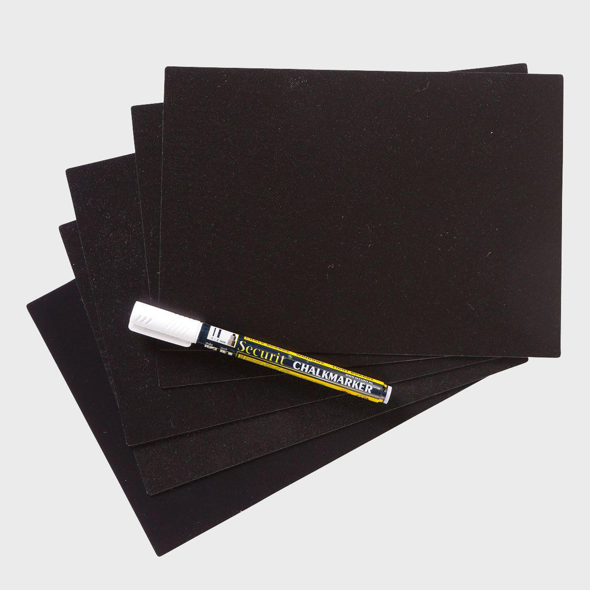 10 x a5 chalkboards and 1 pen with a clean surface for visible retail messaging.