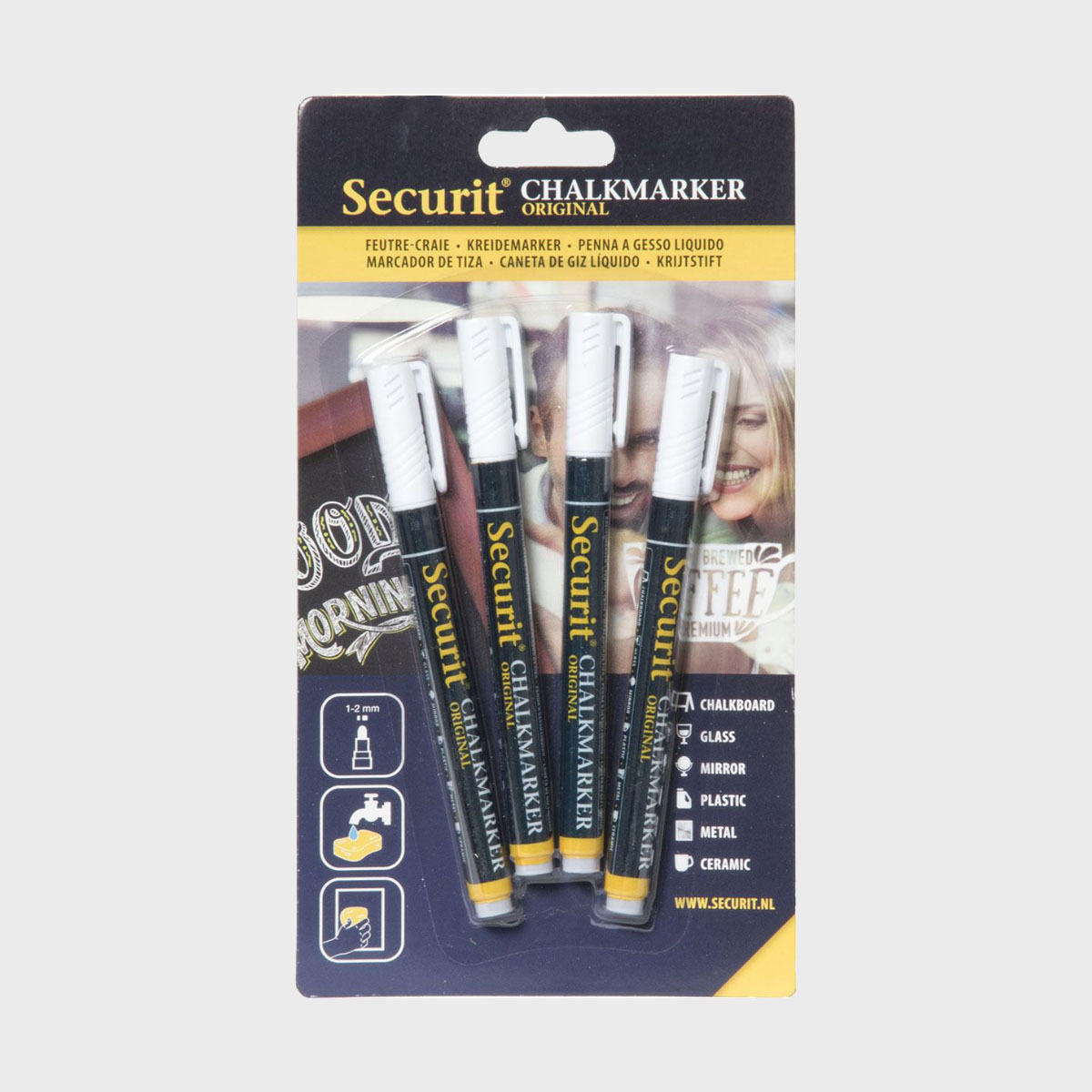 Securit white 2mm liquid chalk markers (set of 4).