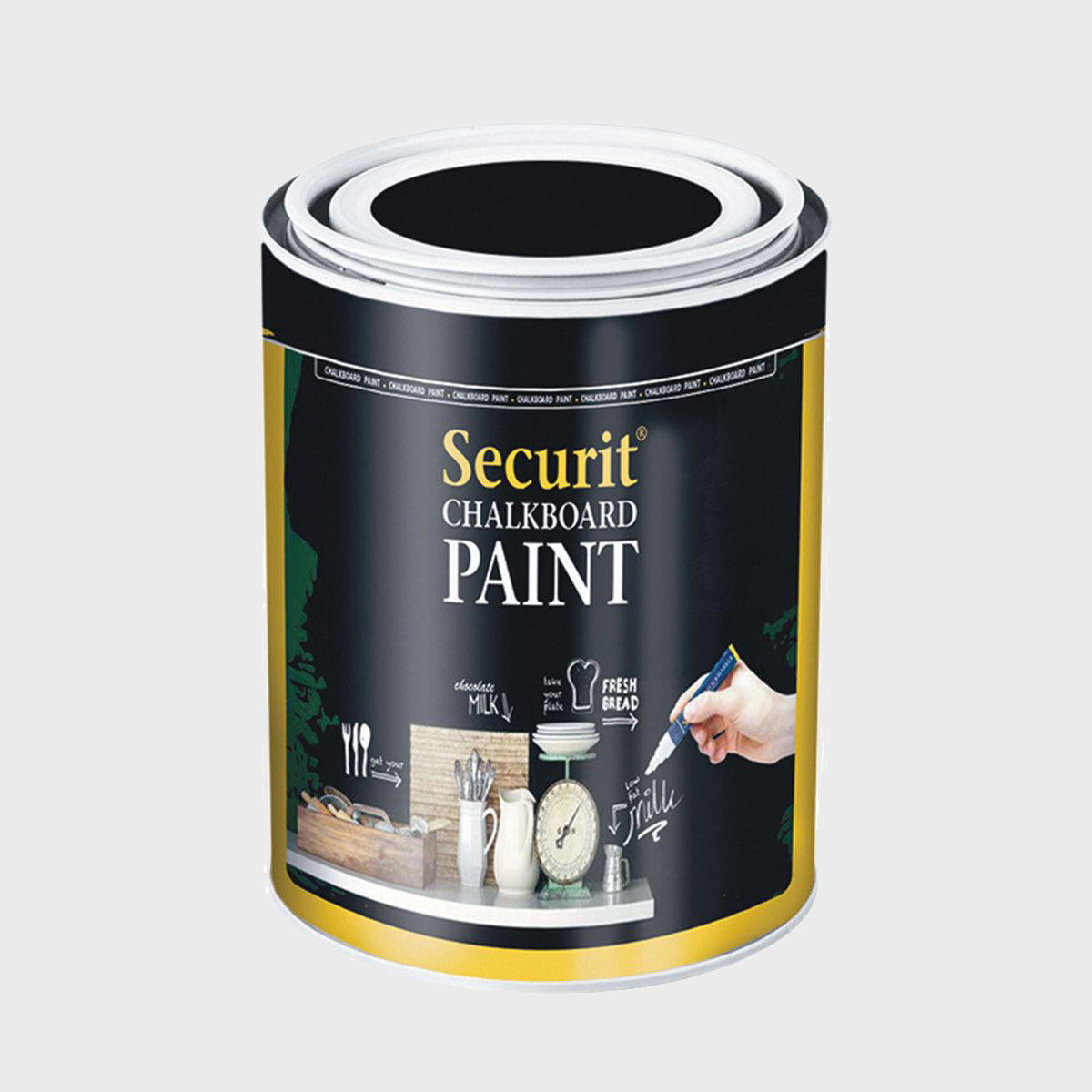 Securit black chalkboard paint 250ml with a clean surface for visible retail messaging.