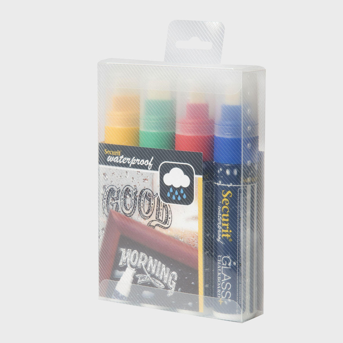 Securit 7-15mm multicoloured waterproof liquid chalk markers (set of 4) professional clean structural profile finish.