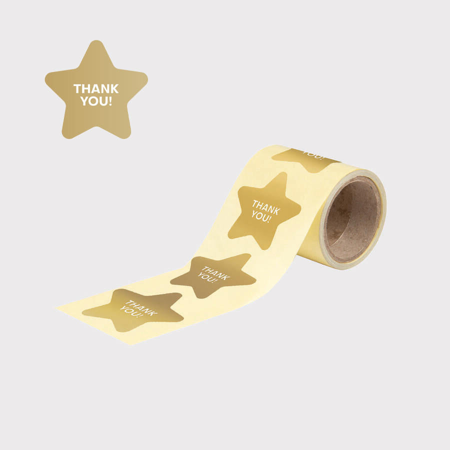 57mm thank you star sticker (100 p/roll) with a high-quality finish used as a decorative accent.