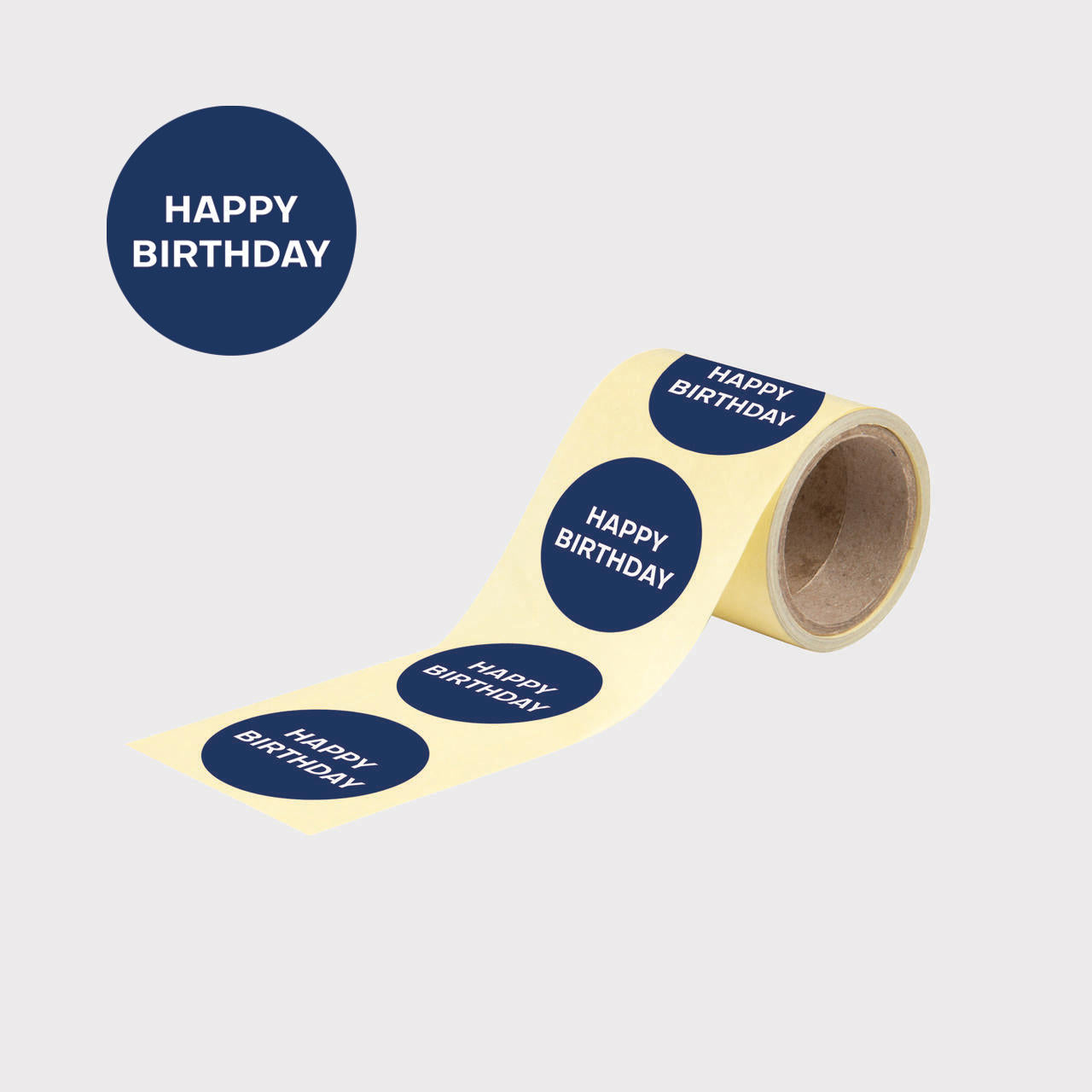 48mm happy birthday sticker (100 p/roll) with a high-quality finish used as a decorative accent.