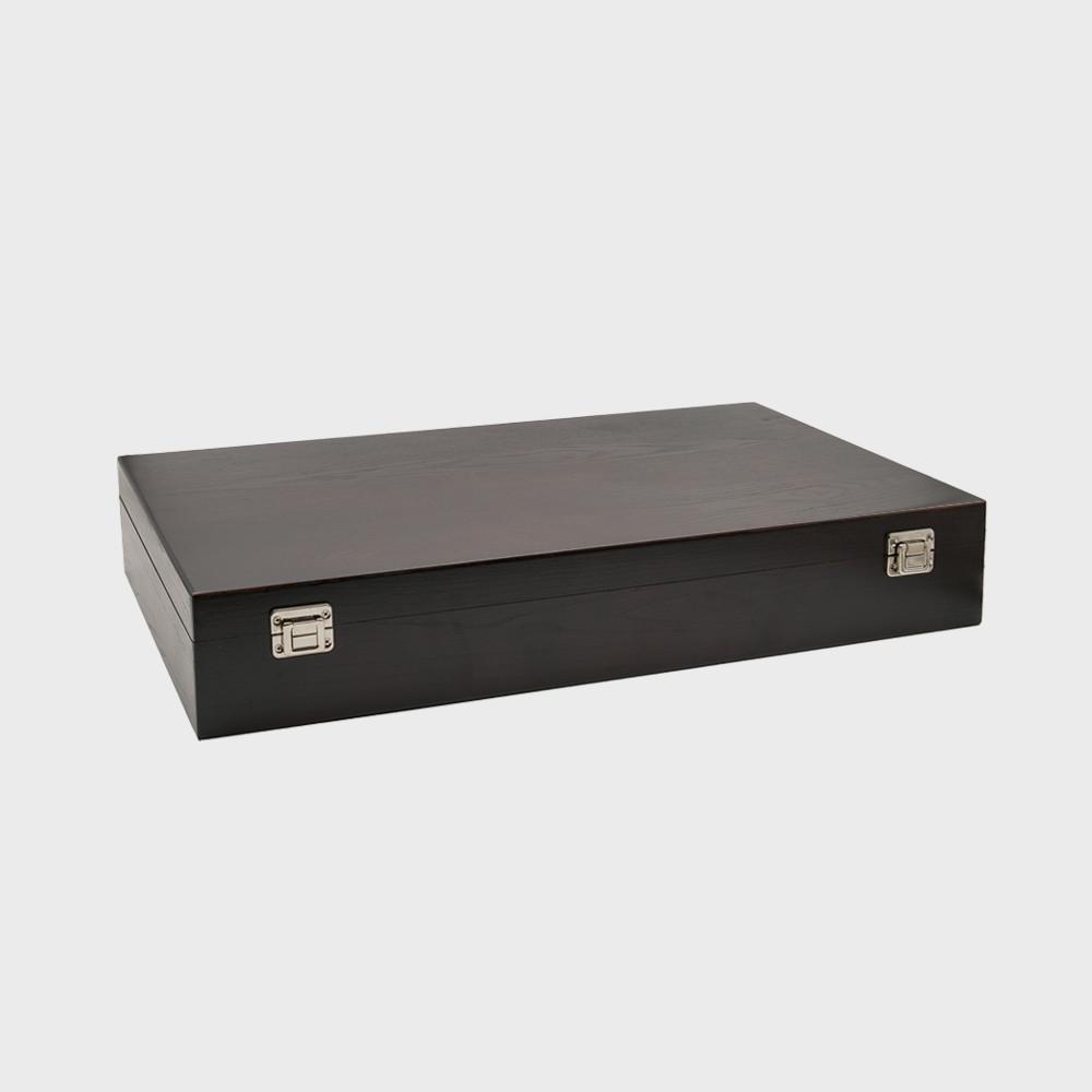 6 bottle luxury elm wood box with black velvet lining.