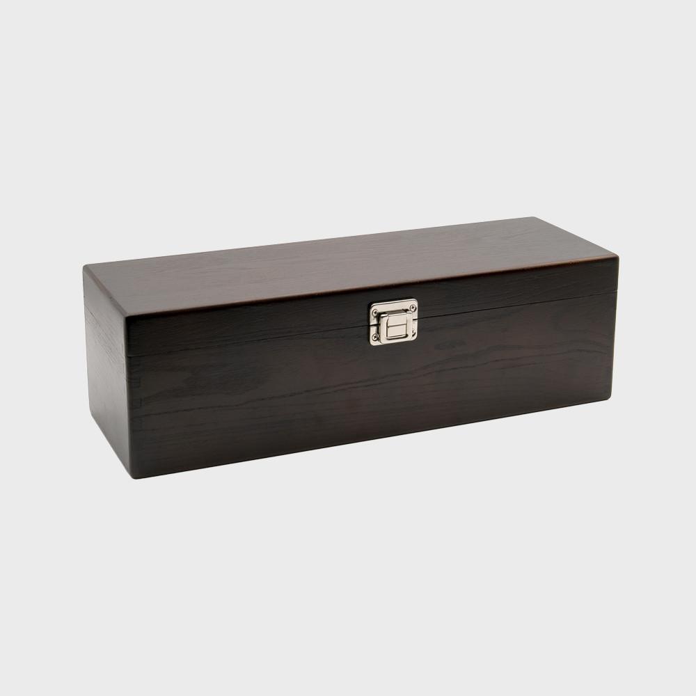 Magnum luxury elm wood box with black velvet lining.