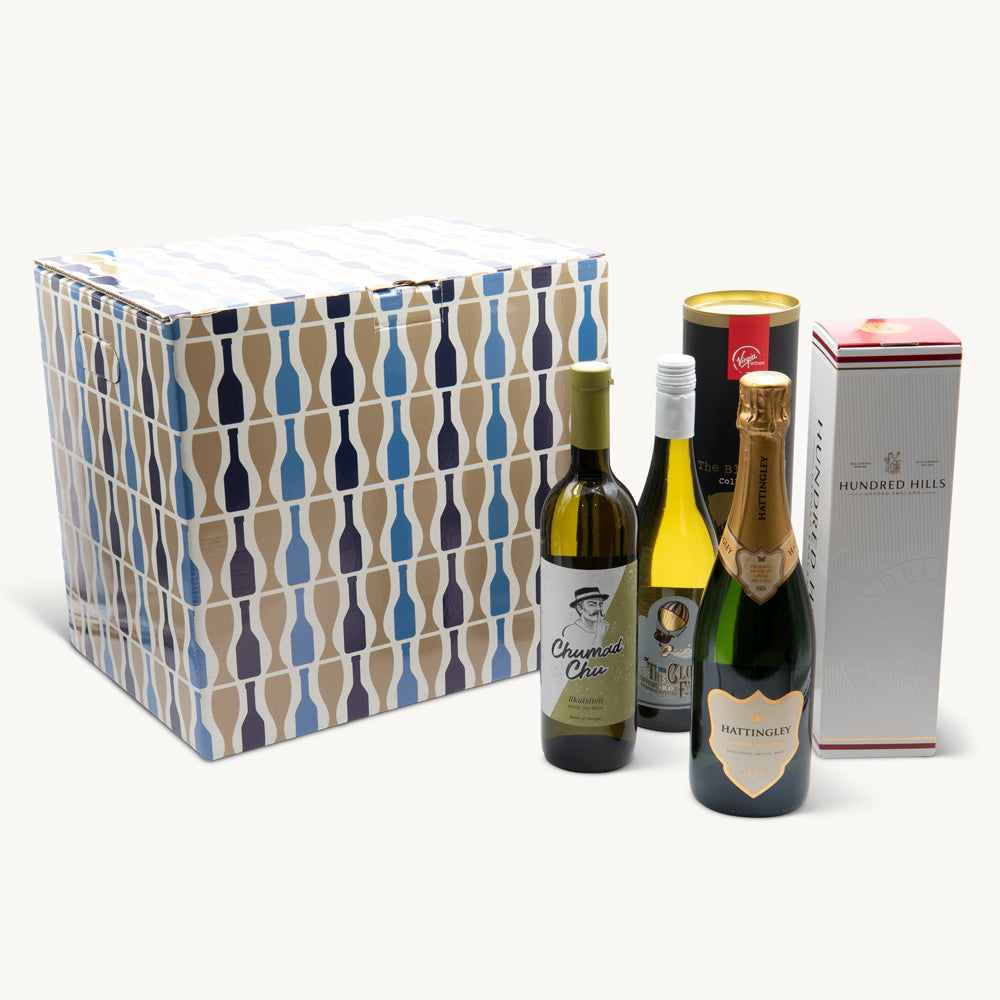 12 bottle retro print gift box from high-density rigid paperboard.